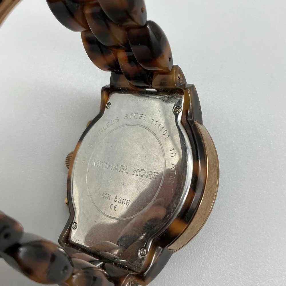 Michael Kors Blair Women Watch 43mm Faux Tortoise Band MK-5366 New Battery 6.5
